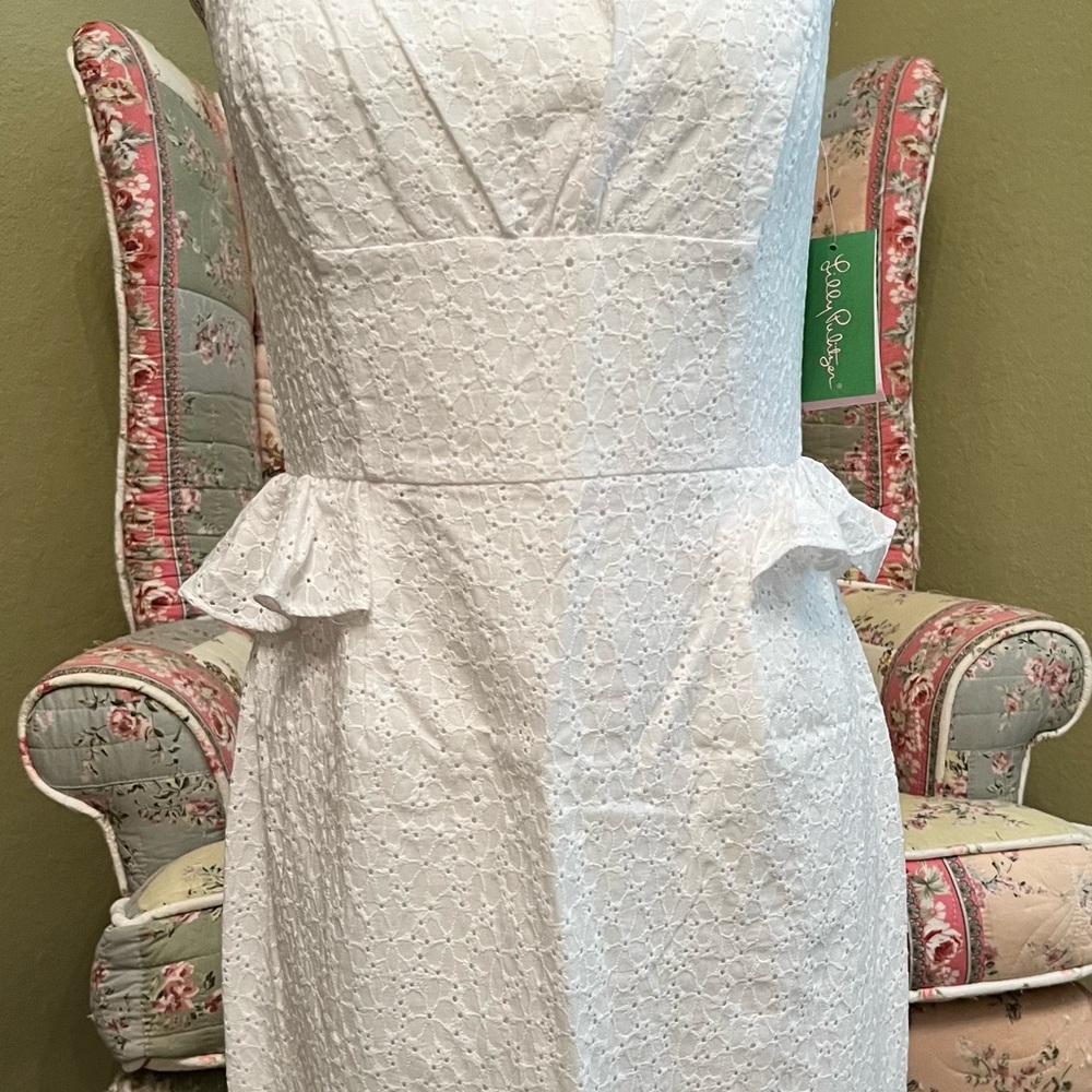 Lilly Pulitzer Maybell Resort White Sweet Daisy Eyelet Lace Strapless Dress